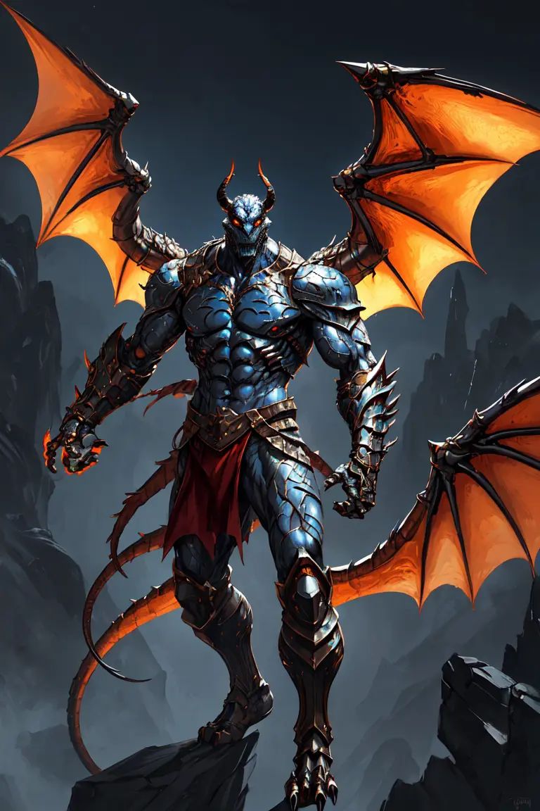 cybernetic dragonborn,  dragon wings,  horns on Tensor.Art