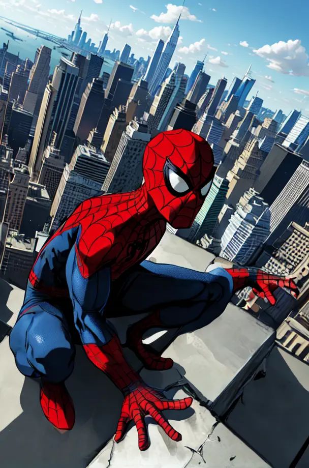 comic book style,  flat colors,  Spiderman on Tensor.Art