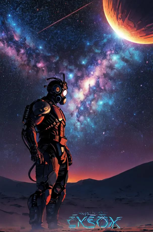 (scifi book cover art),  ((large title text)),  a [cyborg terminator|shirtless] man on Tensor.Art