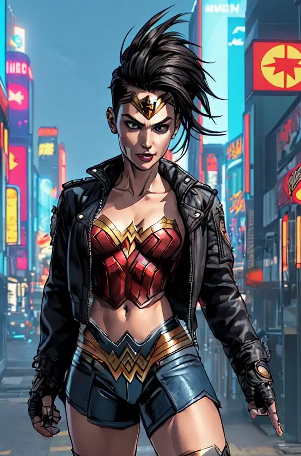 wonder woman,  dressed as a punk,  shaved side head hairstyle on Tensor.Art