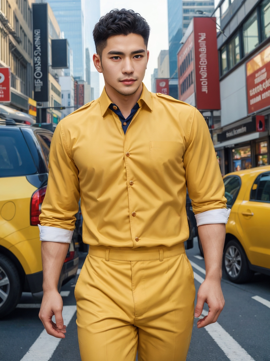 masterpiece,1 Man,Look at me,Handsome,Lovely,textured skin,super detail,best quality,adapted_uniform,Bustling city,,