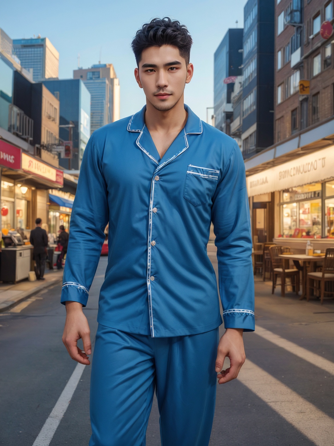 masterpiece,1 Man,Look at me,Handsome,Lovely,Pajamas,cityscape,textured skin,super detail,best quality,,
