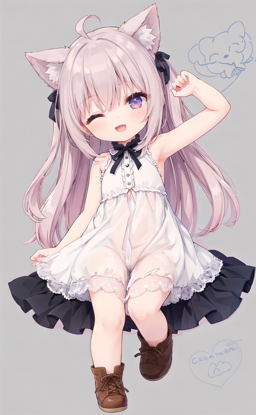 solo,  animal ears,  one eye closed on Tensor.Art