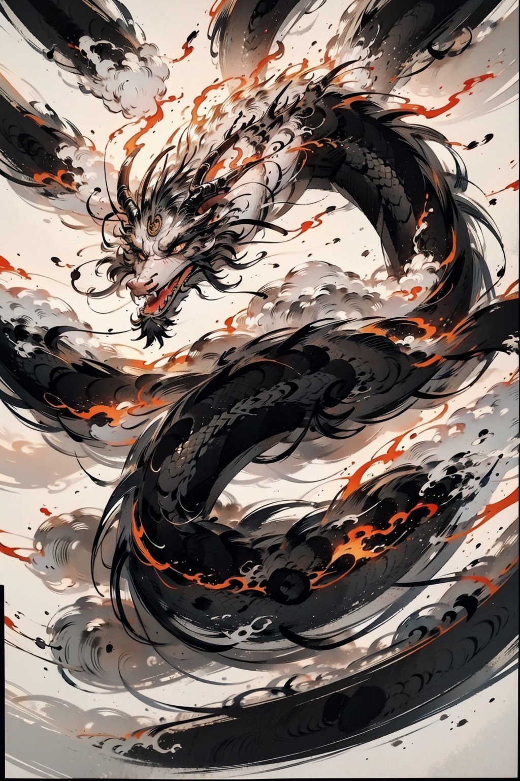  Chinese dragons_ink and wash styles_misty clouds_ancient paintings_flames,Sharp African claws