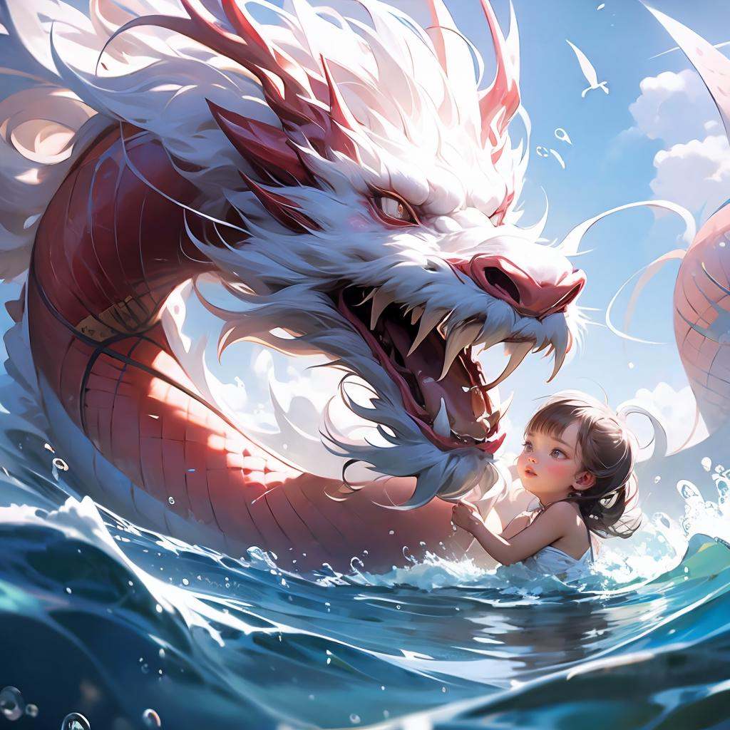 chahua,(1girl:1.2),child,solo,chinese_dragon,<lora:long-000012:0.7>,dragon,in the water,bubble,
