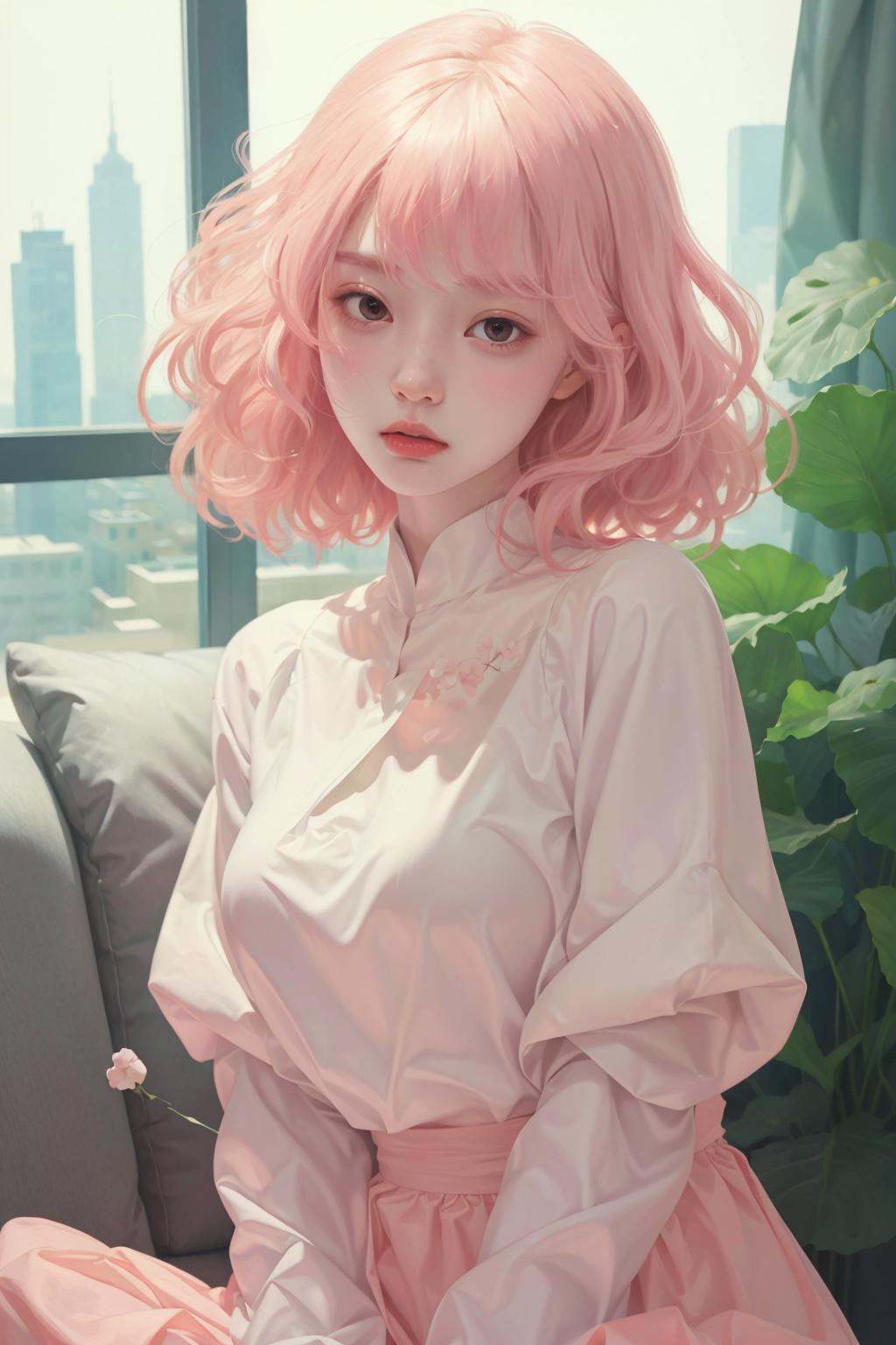 masterpiece,best quality,<lora:FHHY-06:0.8>,fenhong,1 girl,pink,pink hair,