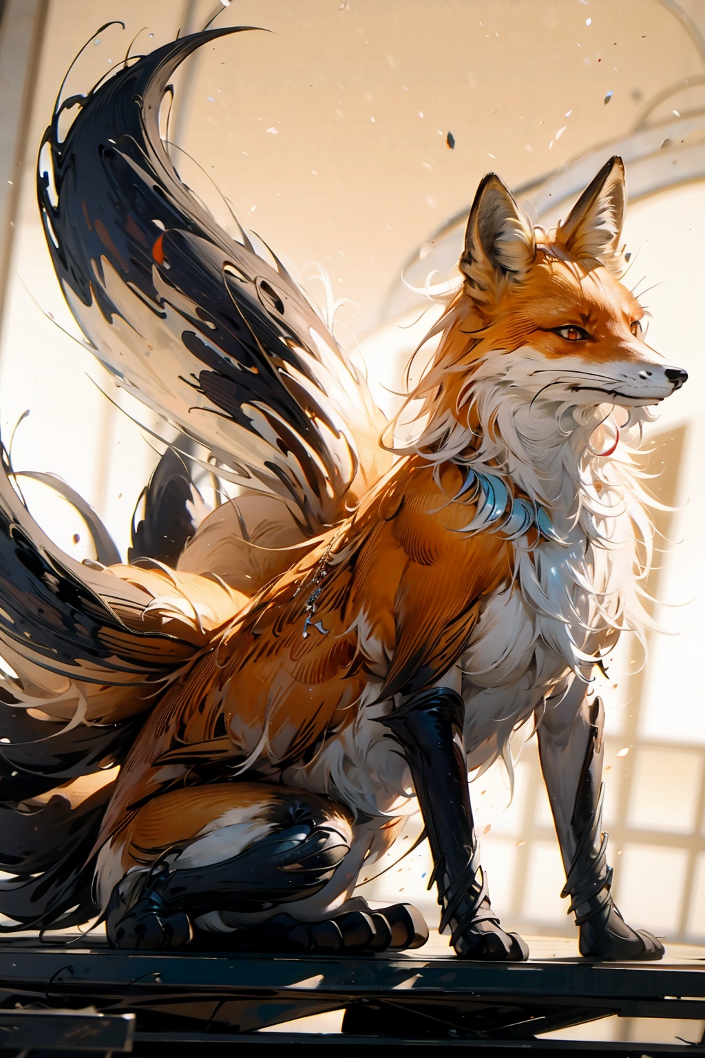  absurdres,absurdres,realistic,full_shot, fox_Nine Tails_jiu wei hu