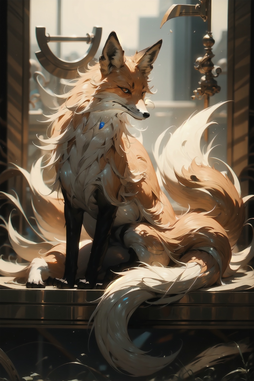  absurdres,absurdres,realistic,full_shot, fox_Nine Tails_jiu wei hu