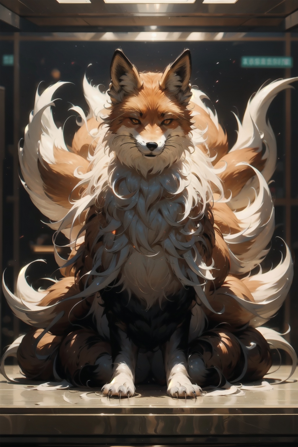  absurdres,absurdres,realistic,full_shot, fox_Nine Tails_jiu wei hu