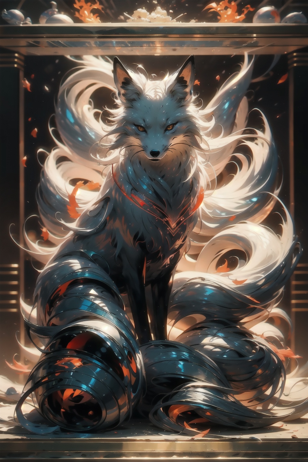  absurdres,absurdres,realistic,full_shot, fox_Nine Tails_jiu wei hu