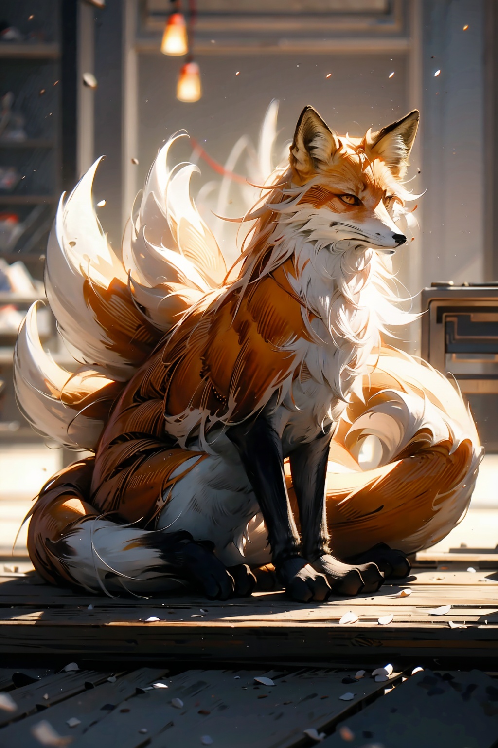  absurdres,absurdres,realistic,full_shot, fox_Nine Tails_jiu wei hu
