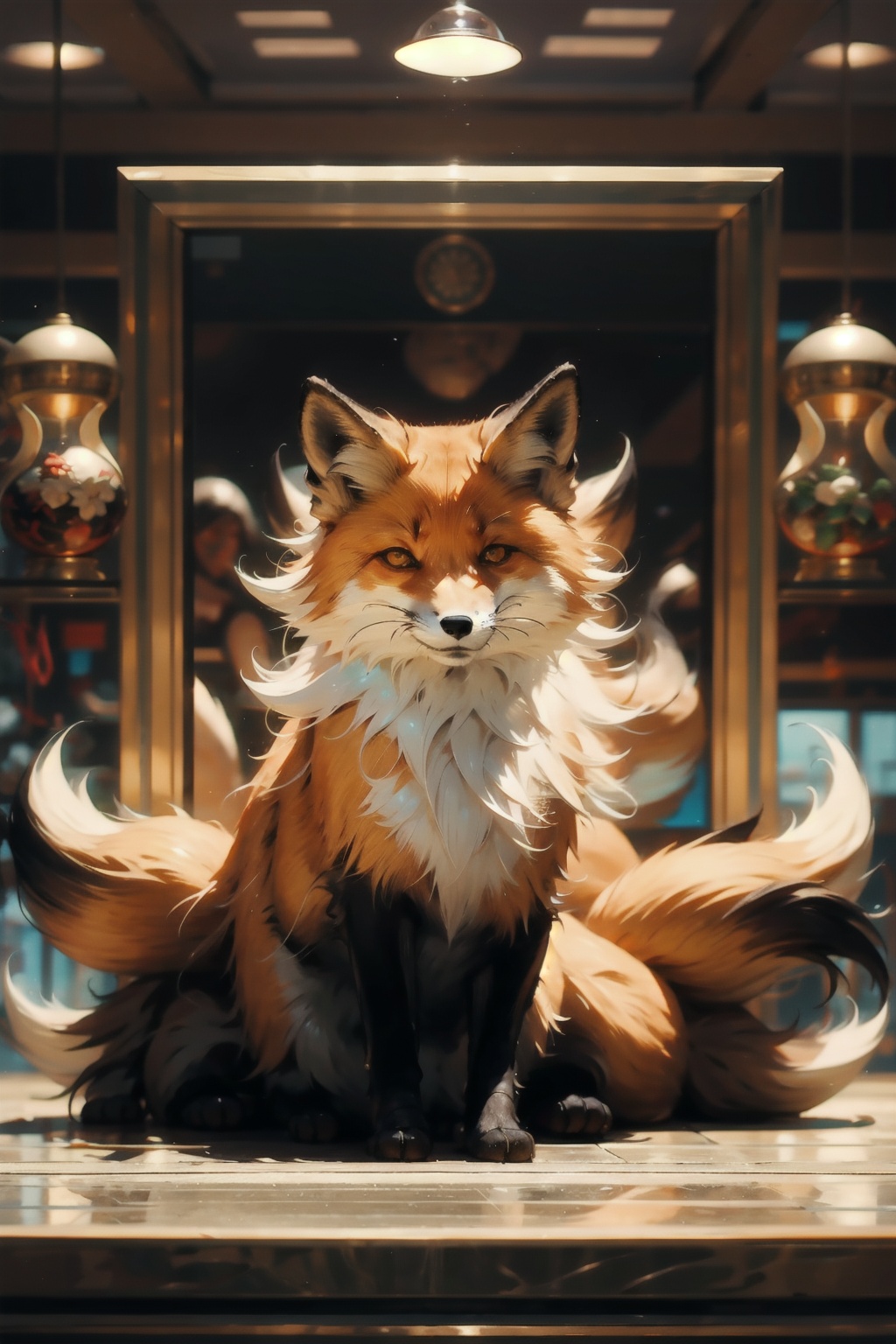  absurdres,absurdres,realistic,full_shot, fox_Nine Tails, jiu wei hu
