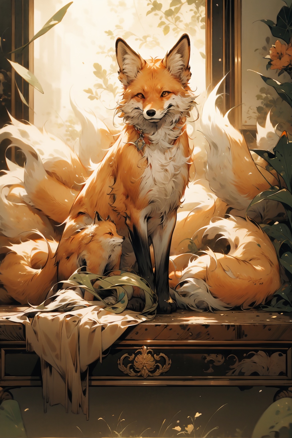  absurdres,absurdres,realistic,full_shot, fox_Nine Tails_jiu wei hu