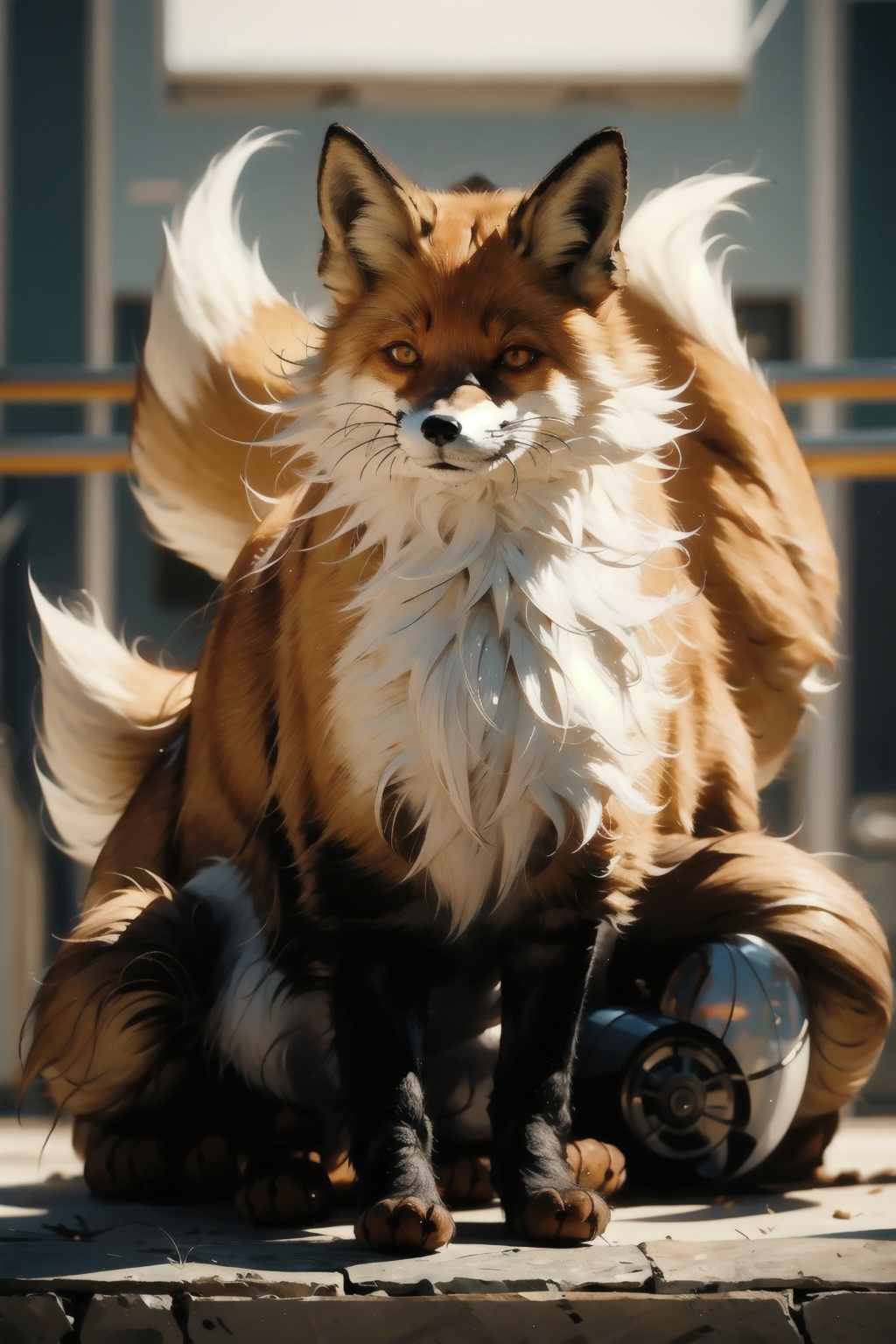  absurdres,absurdres,realistic,full_shot, fox_Nine Tails_jiu wei hu