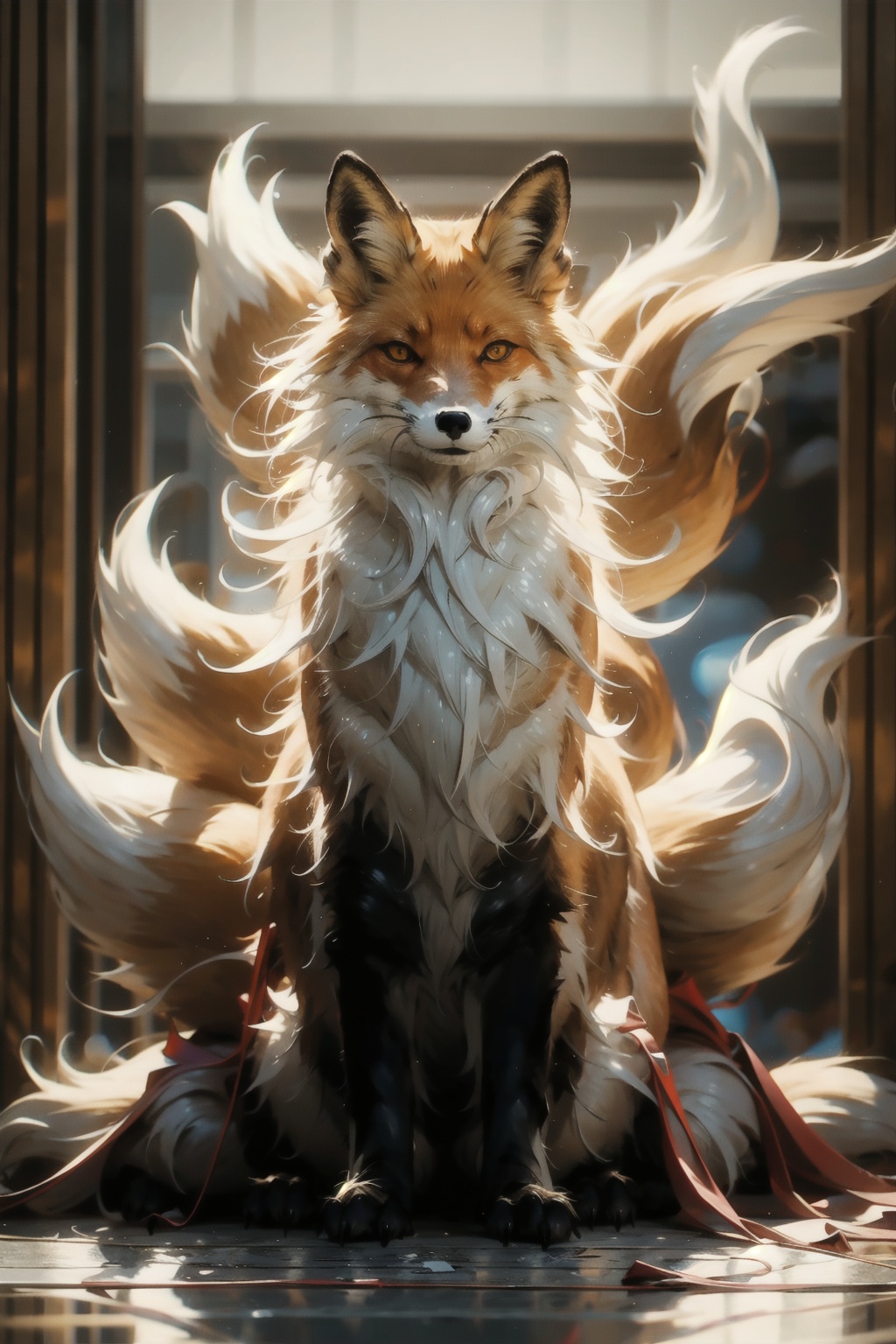  absurdres,absurdres,realistic,full_shot, fox_Nine Tails_jiu wei hu