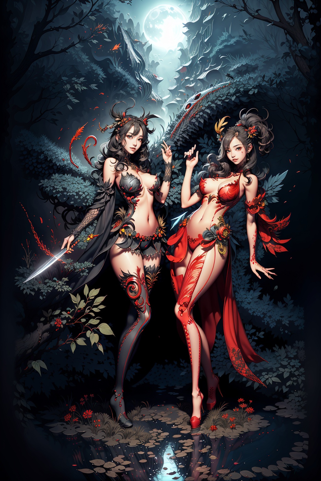 A blood-red full moon hung in the sky. A group of men in black robes,  wearing strange high hats,  with bent figures and f...