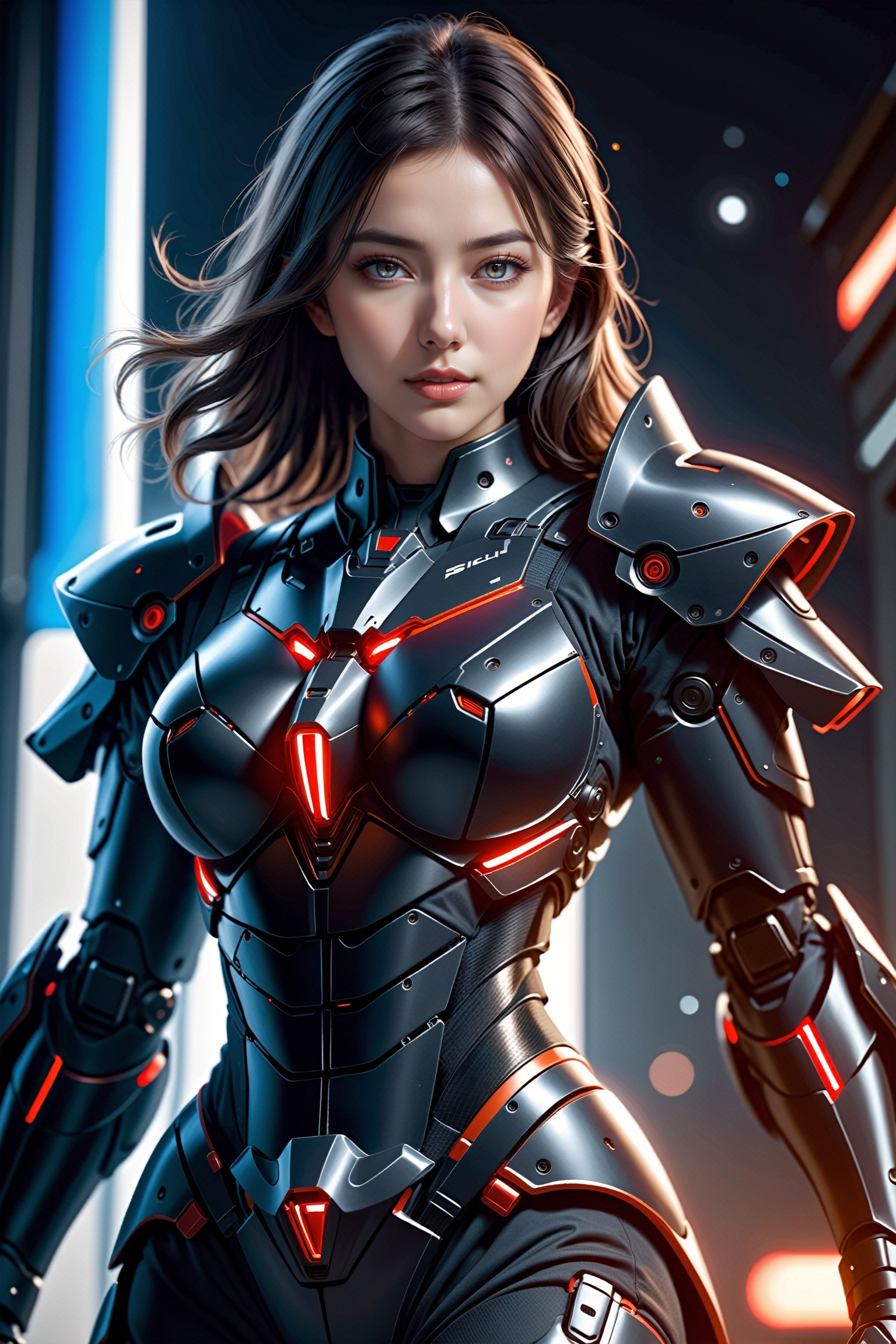 female warrior,  ((wearing black colors combat gear)),  (Mobile suit type) on Tensor.Art