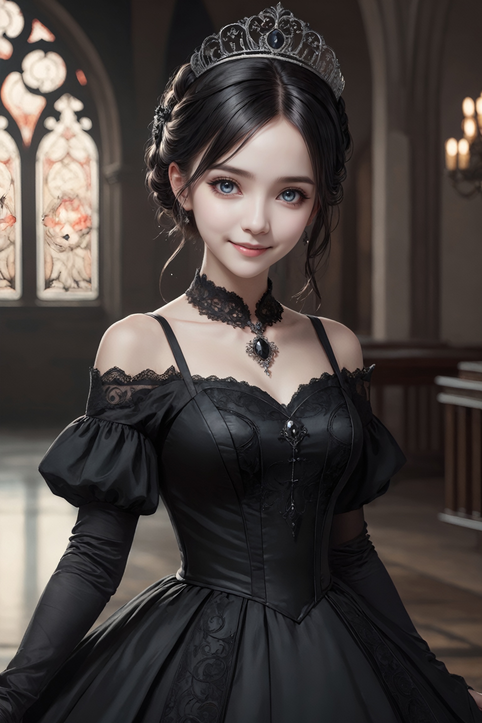 (gothic_girl),  light smile,  black dress on Tensor.Art