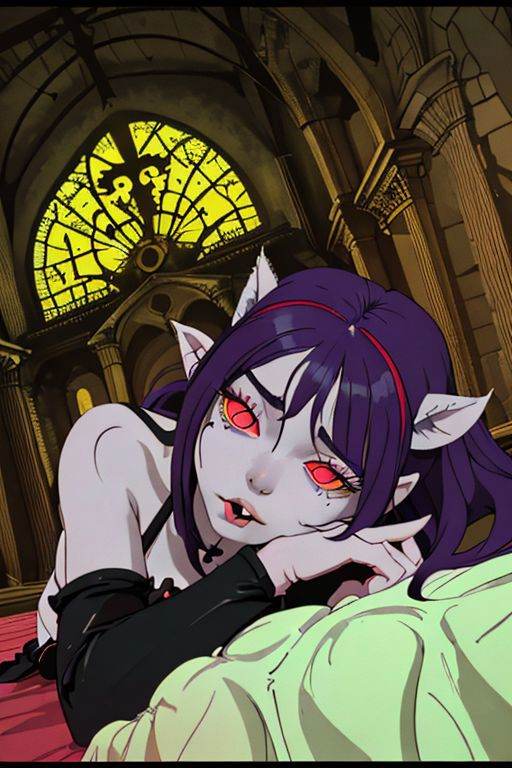 dr24lover,  girl lying on her side in a castle bed looking sad with her mouth open,  yellow sclera on Tensor.Art