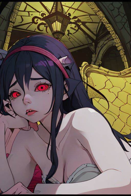 dr24lover,  girl lying on her side in a castle bed looking sad with her mouth open,  yellow sclera on Tensor.Art