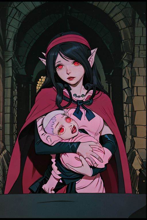 dr24lover,  holding baby,  cape girl in a castle bed on Tensor.Art