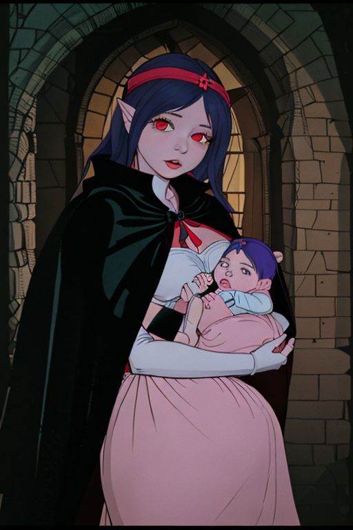 dr24lover,  holding baby,  cape girl in a castle bed on Tensor.Art