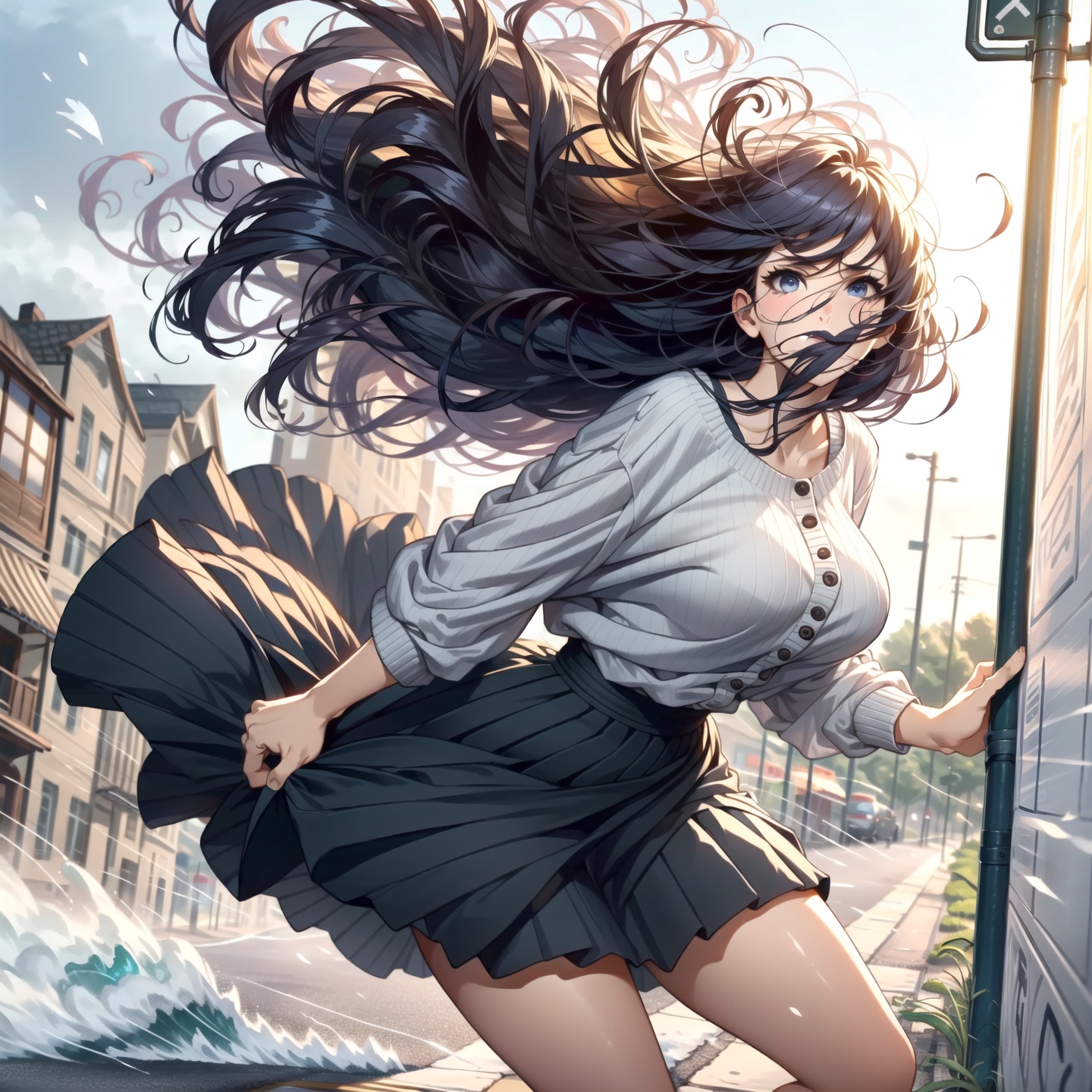 voluptuous woman,  loose jumper,  long pleated skirt on Tensor.Art