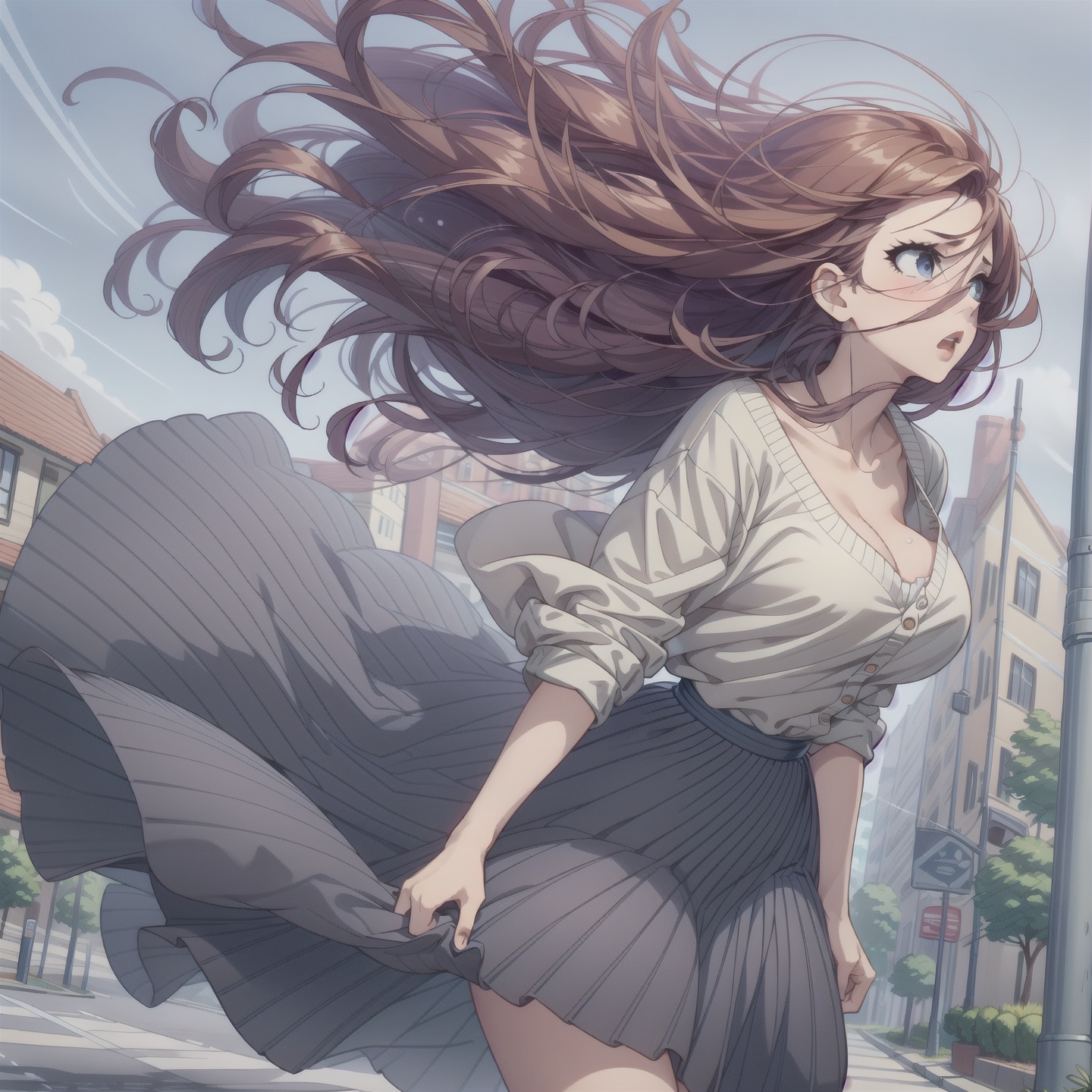 woman,  cleavage,  loose jumper on Tensor.Art