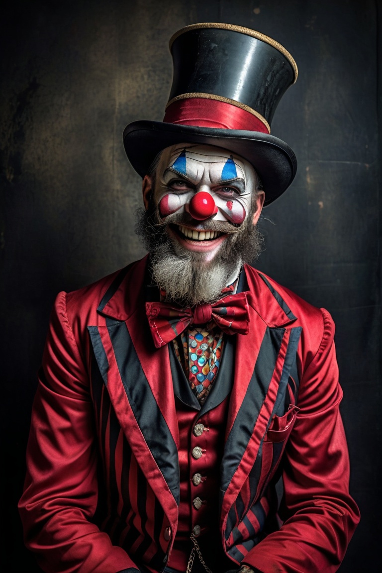 Award-winning photo,  victorian freak show,  metal clown on Tensor.Art