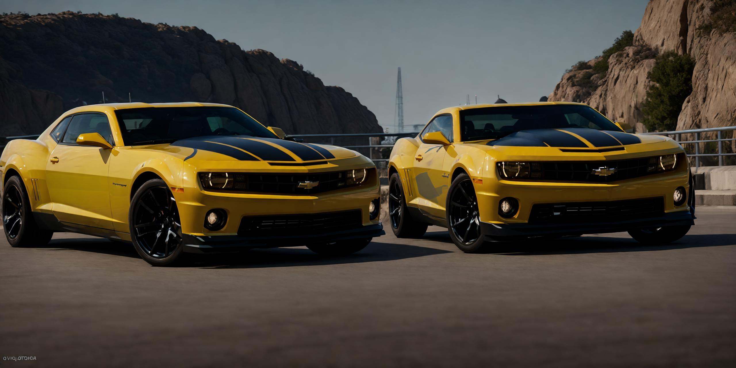 Camaro - Bumblebee,Camaro,masterpiece, highly detailed photorealistic 8k raw photo,dark night,bright tones,real light and shadow,best cinematic quality, volumetric lighting and shadows, the front of the car has a Camaro logo,1girl driving car, sprktt,cutting-edge design, showcasing sleek lines, advanced features, innovation, futuristic cityscape, high-tech laboratory, futuristic cityscape background, Full shot, shiny and reflective bodywork ,8k <lora:Camaro - Bumblebee:0.7>