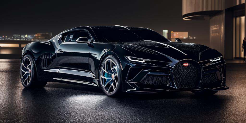 Bugatti La Voiture,Bugatti,masterpiece, highly detailed photorealistic 8k raw photo,Rainy night, night,bright tones,real light and shadow,best cinematic quality, volumetric lighting and shadows, the front of the car has a Camaro logo,1girl driving car, sprktt,cutting-edge design, showcasing sleek lines, advanced features, innovation, futuristic cityscape, high-tech laboratory, futuristic cityscape background, Full shot, shiny and reflective bodywork ,8k <lora:Bugatti La Voiture Noire:0.7>