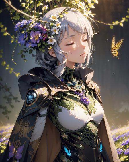 (1mechanical girl),  (closing eyes),  mechanical arms on Tensor.Art