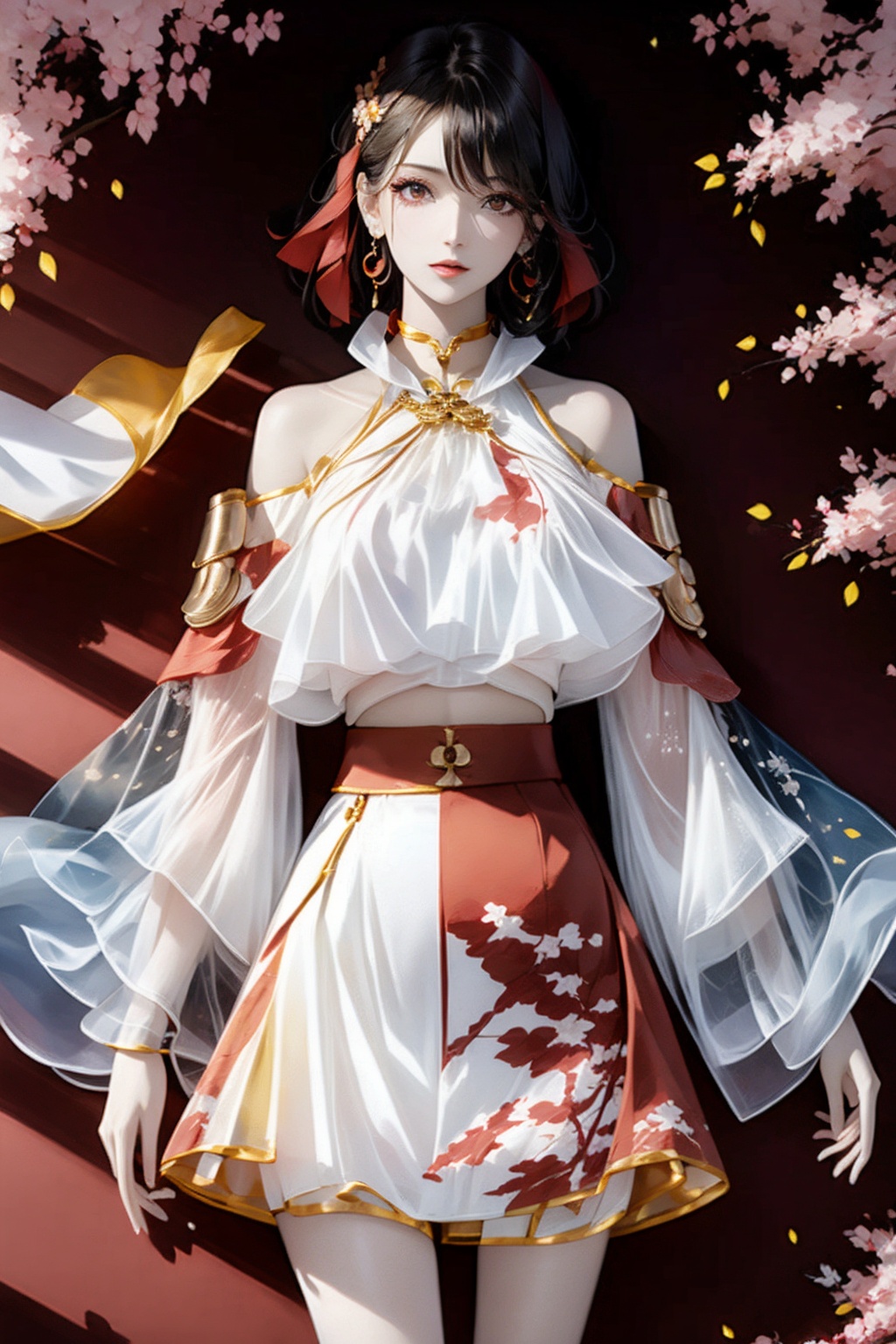  Masterpiece,Ultimate,A girl,silk,cocoon,spider web,Solo,Complex Details,Color Differences,Realistic,Moderate Breath,Off Shoulder,Eightfold Goddess,Hair Above One Eye,Earrings,Sharp Eyes,Perfect Fit,Choker,Dim Lights,cocoon,transparent,jiBeauty,yifu,wangyushan,upper_body,chinese_clothes,background_sky,no hair on eye,looking_at_viewer,facing_viewer,front-view,do not tilt,do not bias,no leap.