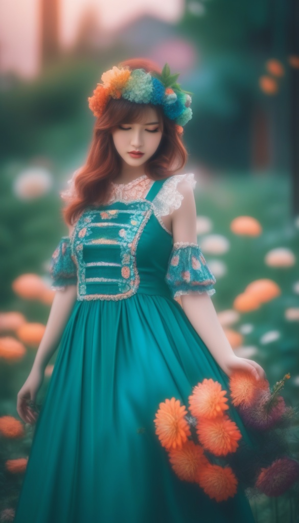 Lolita style,  woman,  flower dress on Tensor.Art