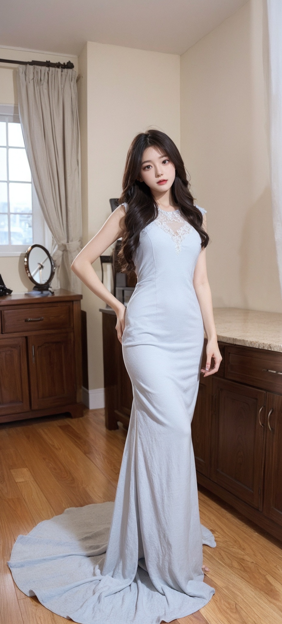  Best quality,xtt,xxt,1girl,long wavy hair,good proportions,shapely body,( lota-style dress), indoors, xtt