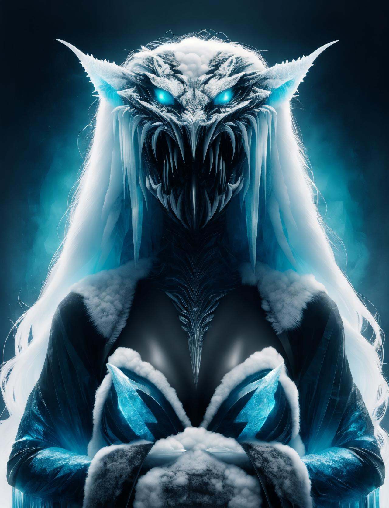 digital art, semi realistic hyper detailed masterpiece, dynamic, awesome quality,DonMGl4c14l, female   aswang, medium-sized humanoid, predatory appearance, shapeshifter, sharp, feral features, claws and fangs, glowing eyes, keen sense of smell, heightened senses, dark ominous presence, sinister malevolent expression, lush,homeostatic,onyx,rainforest,unknown,languages,self-regulating,torrential,cylopean, <lora:DonMGl4c14l-000008:1>