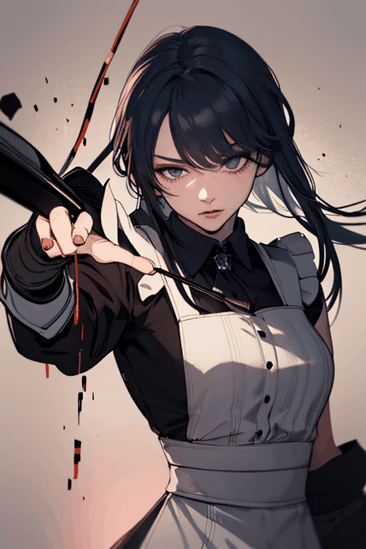(Masterpiece,  Best Quality),  A realistic anime girl in a maid dress with coal-colored hair on Tensor.Art