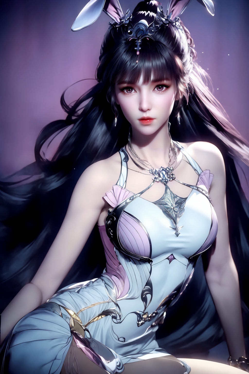 (8k, RAW photo, best quality, masterpiece:1.2),hatching (texture),skin gloss,light persona,(high detailed skin),glossy skin,contrapposto,female focus,model,(hot:0.7),sexy,fine fabric emphasis,wall paper,fashion,Lipstick,depth of field,(Magazine cover-style illustration of a fashionable woman),posing in front of a colorful and dynamic background.  (((The text on the cover should be bold and attention-grabbing, with the title of the magazine and a catchy headline))),1girl,solo,very long hair,rabbit ears,animal ears,bare shoulders,pink_dress,white_dress,long dress,red_eyes,white pantyhose,xwhd,looking at viewer,<lora:1030xw:0.8>,<lora:s_20230805204449:0.8>,<lora:1111白皙质感:0.5>,