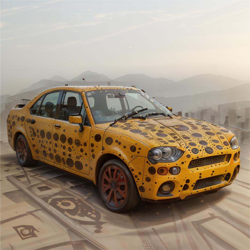 <lora:Yayoi Kusama-000018:0.9>,Yayoi Kusama,car,