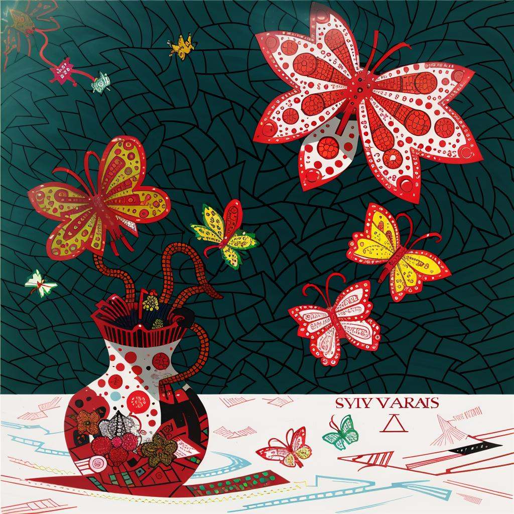<lora:Yayoi Kusama:0.7>,Yayoi Kusama,flower,vase,butterfly,colorful,abstract,in a meadow,8K,best qualtiy,masterpiece,movie-level quality,