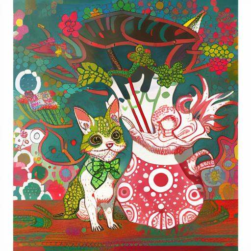 best qualtiy,masterpiece,movie-level quality,<lora:Yayoi Kusama:0.7>,Yayoi Kusama,(cute little dog:1.2),