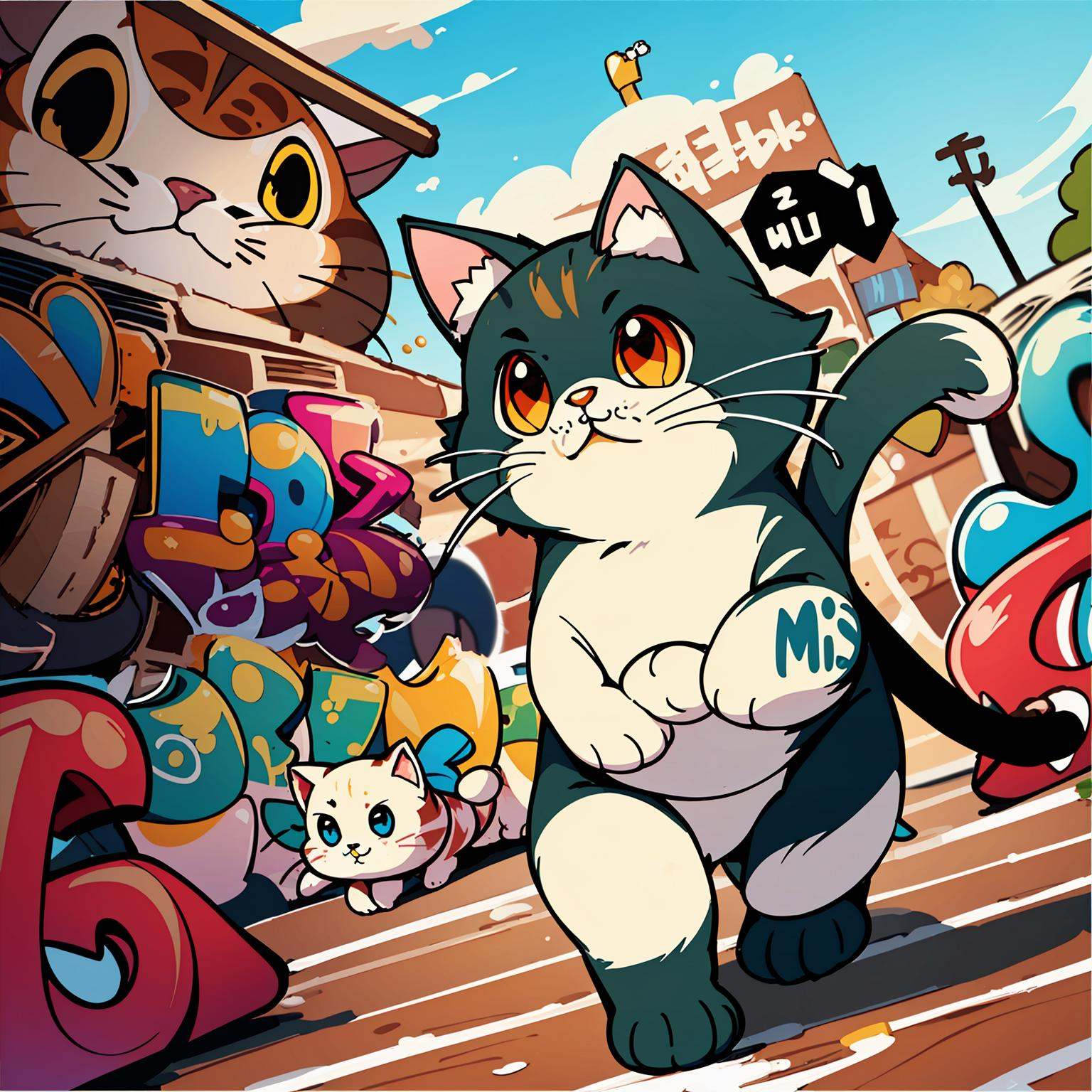 best qualtiy,masterpiece,movie-level quality,<lora:graffiti:0.7>,graffiti,(cute cat:1.2),, best qualtiy,masterpiece,movie-level quality,