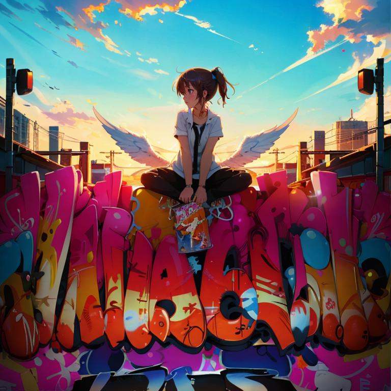 best qualtiy,masterpiece,movie-level quality,<lora:graffiti:0.8>,graffiti,1girl,angel,wings,sky,clound,, best qualtiy,masterpiece,movie-level quality,