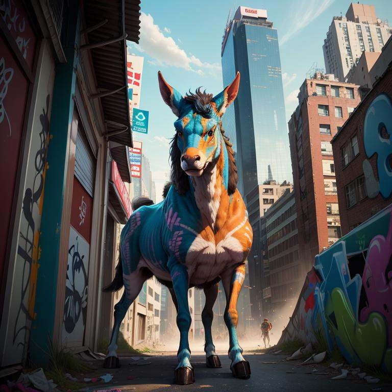 <lora:20231105-1699176952397-0020:0.6>,graffiti,legendary animal,tall buildings,city street,, best qualtiy,masterpiece,movie-level quality,