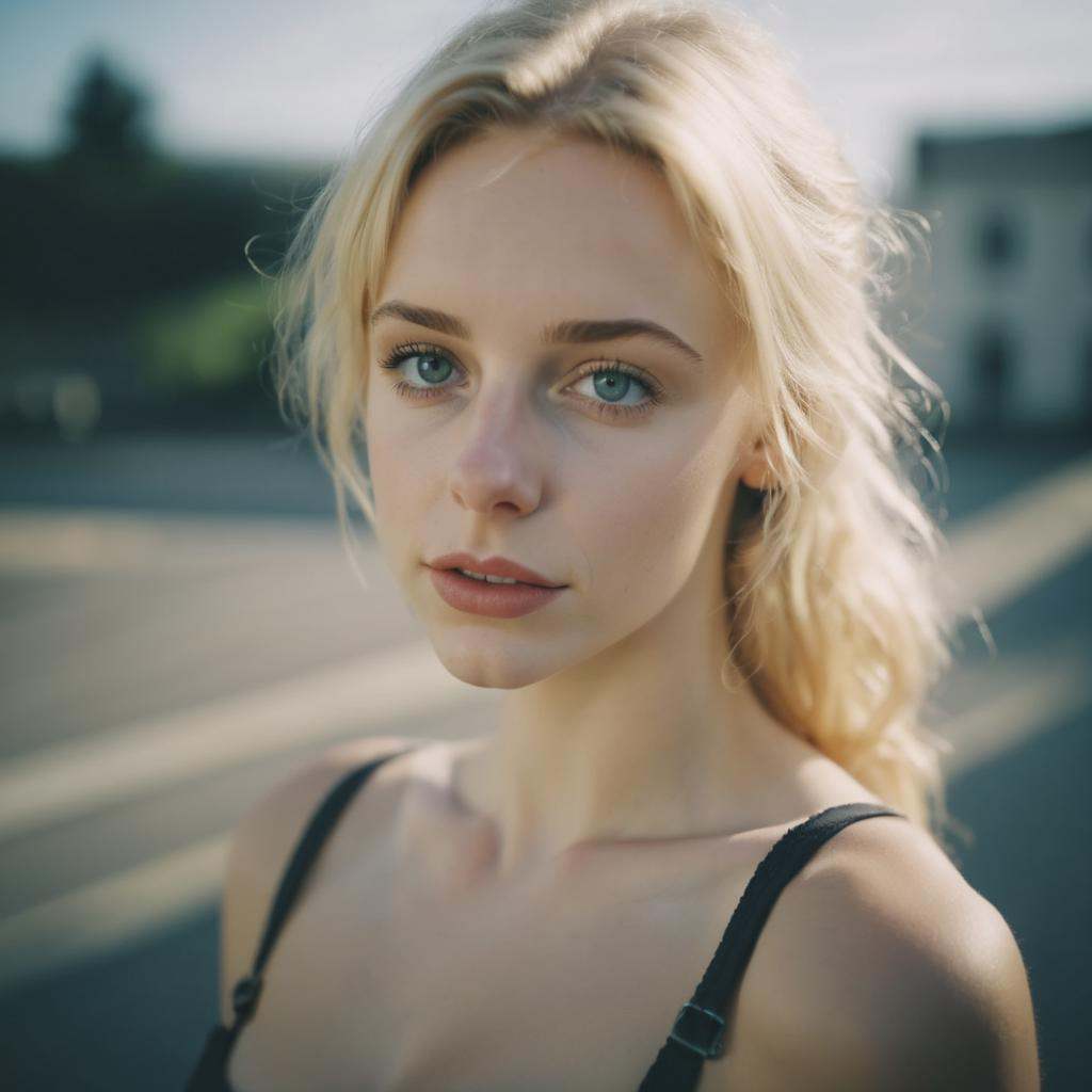 A beautiful blonde girl, close-up, portrait,Film Grain, FilmGrainAF,<lora:filmgrainConfig4DEBSemTE:1>