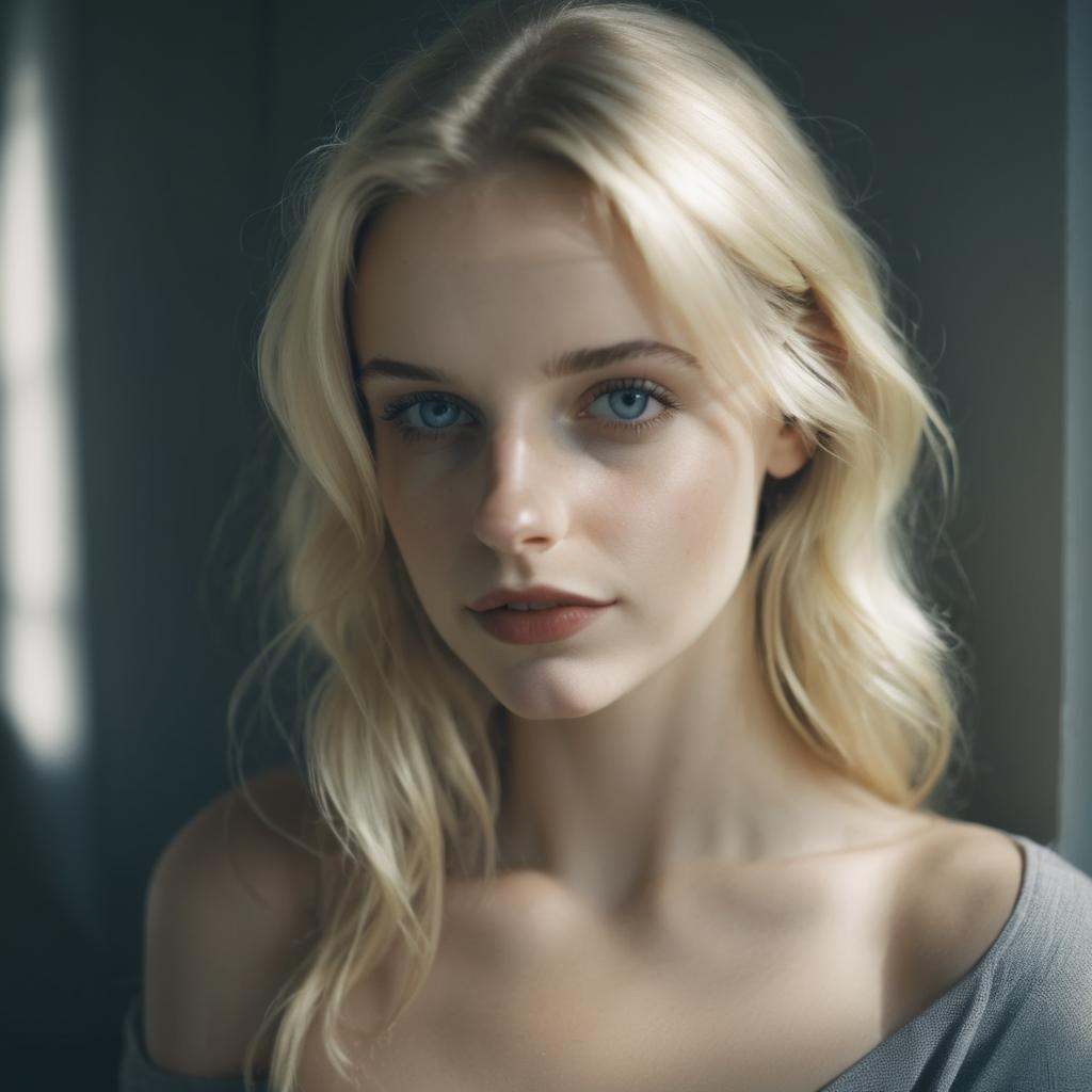 A beautiful blonde girl, close-up, portrait,Film Grain, FilmGrainAF,<lora:filmgrainConfig4DEBSemTE:1>