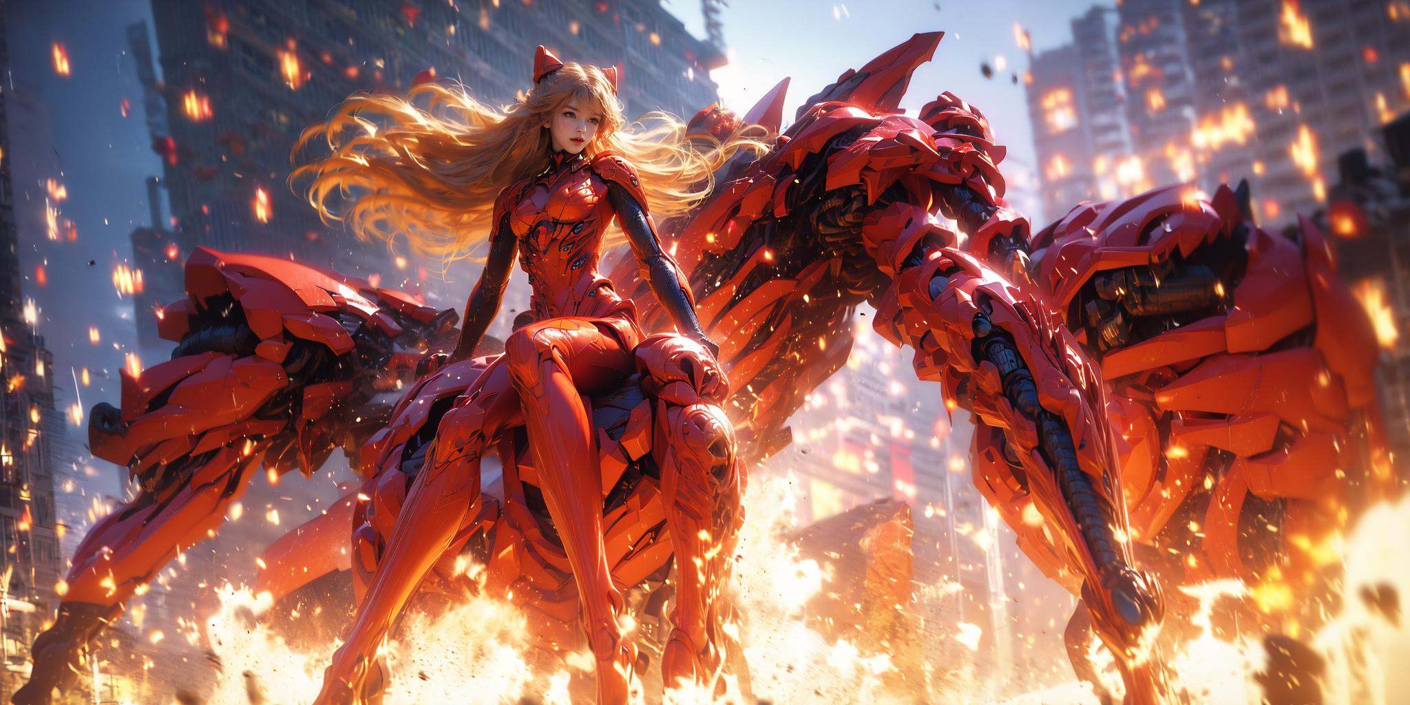 Epic CG masterpiece,Asuka Langley Soryu,hdr,dtm,full ha,Sitting on mecha device,8K,ultra detailed graphic tension,dynamic poses,stunning colors,3D rendering,surrealism,cinematic lighting effects,realism,00 renderer,super realistic,glowing,magic,full_body photos,super vista,super wide Angle,HD,<lora:绪儿-明日香_v1.0:0.8>,<lora:MFlame:0.5>,fighting stance,