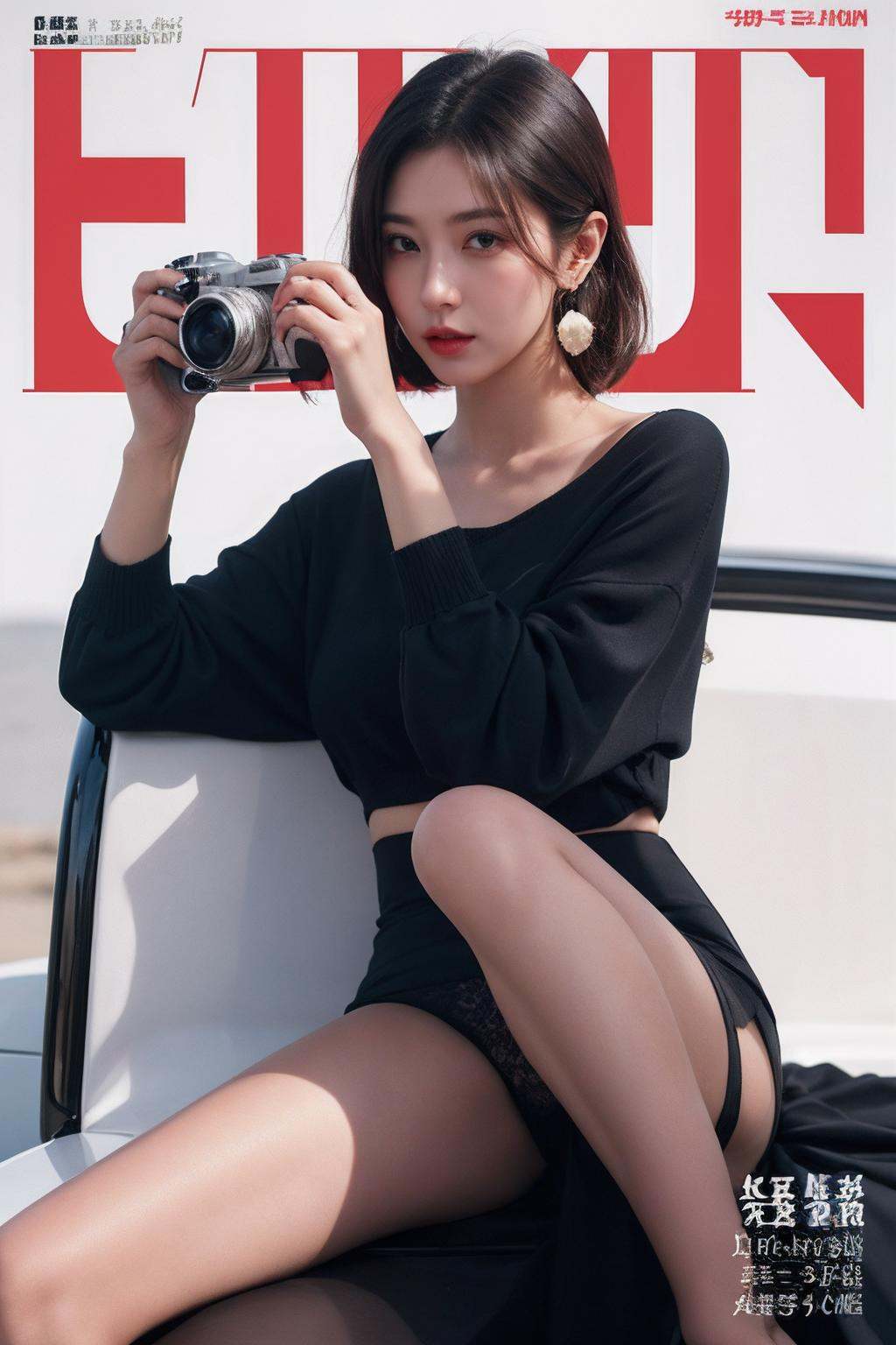 1girl,  sitting,  holding camera on Tensor.Art