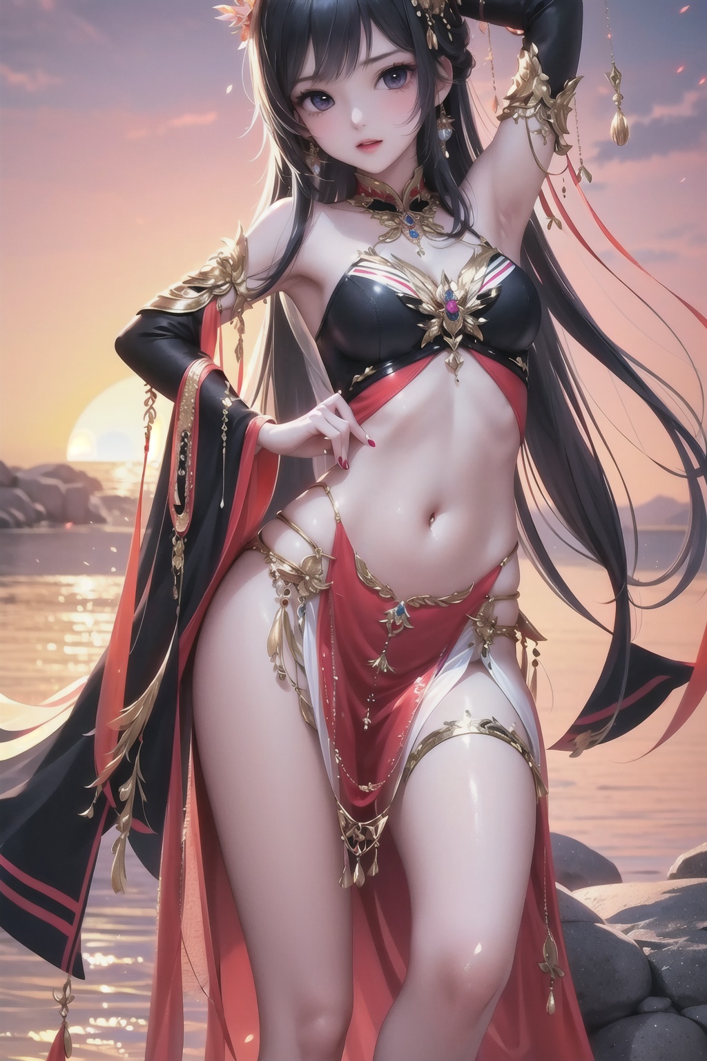 1girl,  fire,  long_hair on Tensor.Art