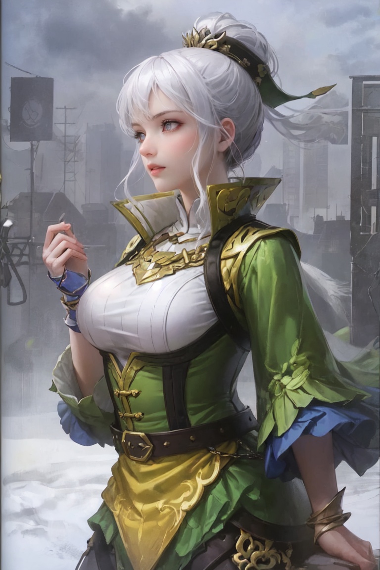  1girl, upper body,big_boobies,sweatshirt,beltskirt, sanguowushuang style